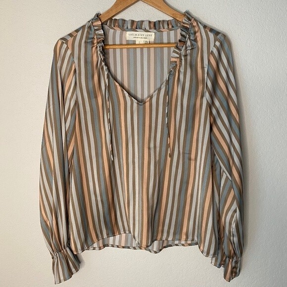 Saltwater Luxe Pastel Pink & Blue Striped Blouse - Size Large - EUC - Picture 1 of 5